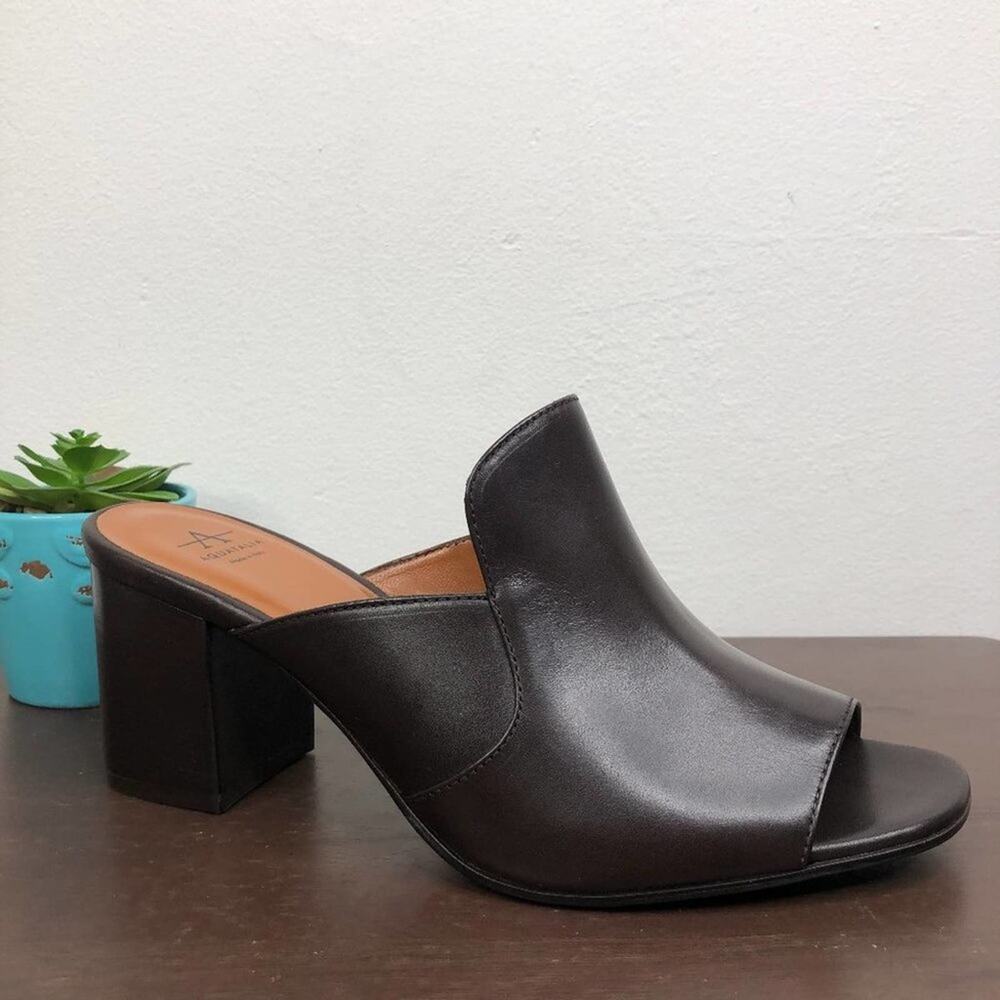 NEW Aquatalia Elaina Calf Leather Slip On Open Toe Mules in Espresso Size 9M